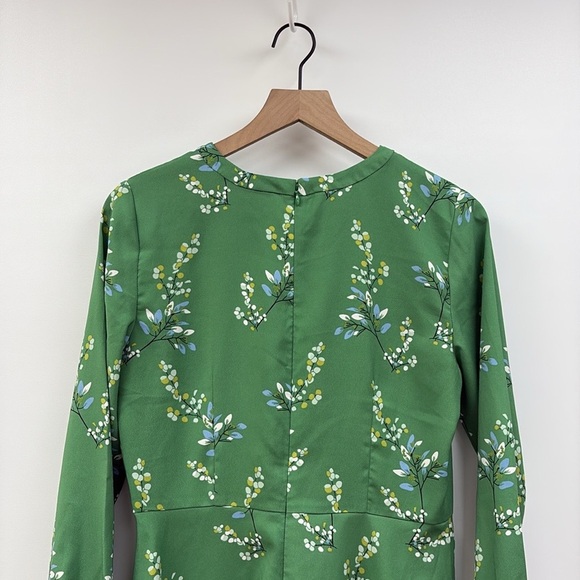 Ann Taylor LOFT Floral Long Sleeve A-Line Mini Dress Boho Green 6 - Picture 8 of 12